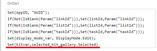 Set variable in OnStart using the selected item from the gallery