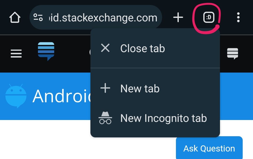 chrome tabs button long-press menu