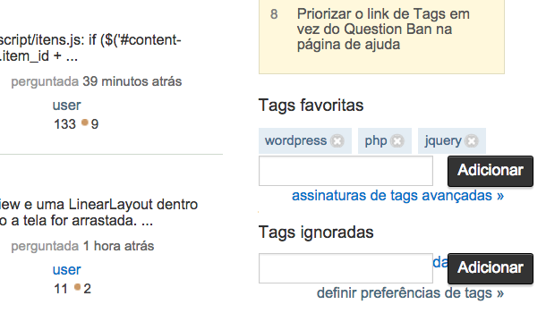 assinatura de tags na página principal