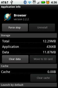 phone screenshot #6: settings: browser cache cleared