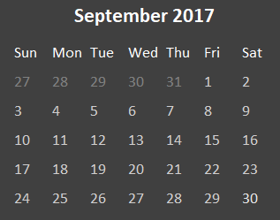 Digital Calendar for September 2017