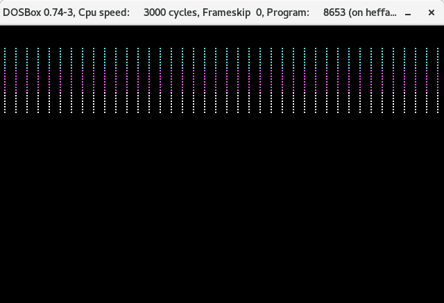 rows of dots, top third in cyan, middle third magenta, bottom third white, brighter than the previous screenshot