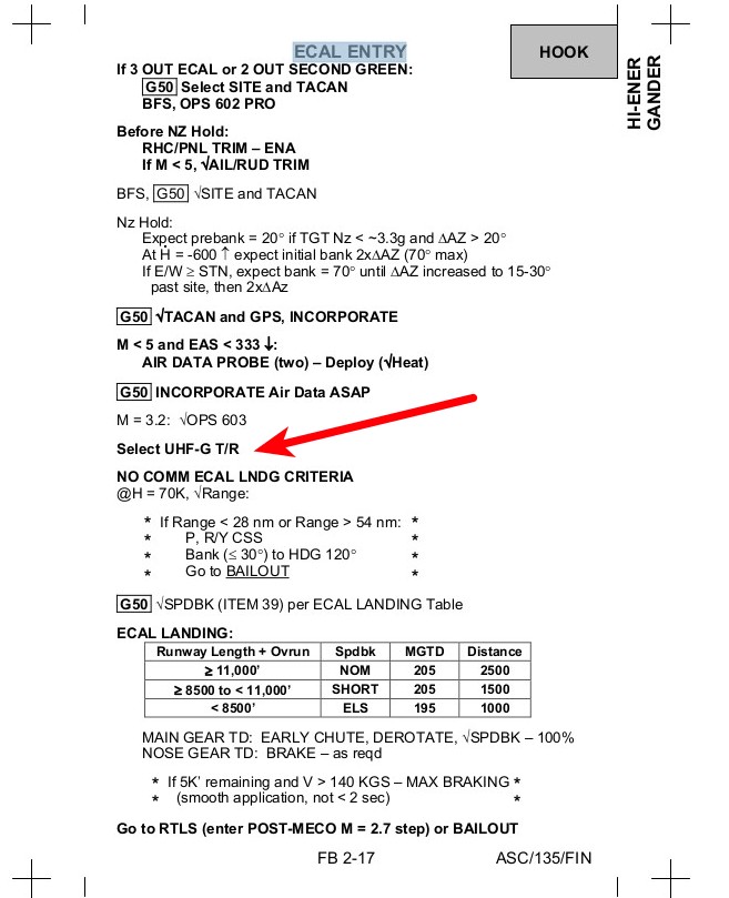 checklist page with the action of selecting Guard on the UHF switch pointed out