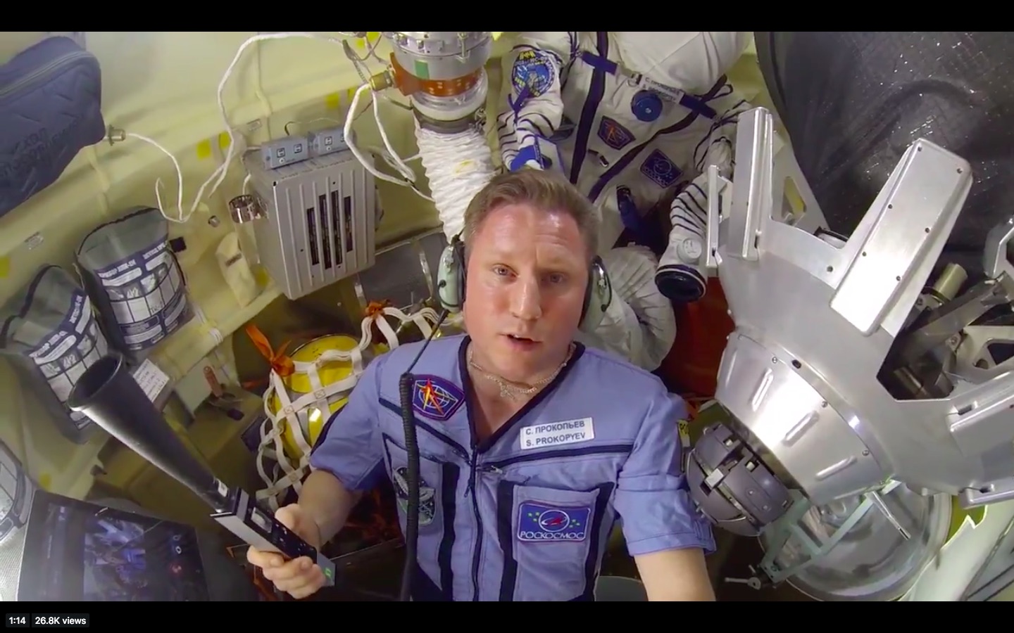 cosmonaut Sergey Prokopyev and ultrasonic leak detector