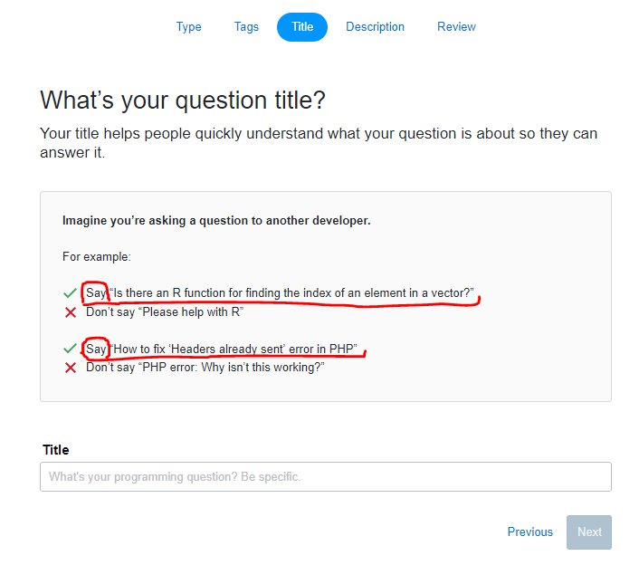 screen shot of the title section of Ask Question Wizard