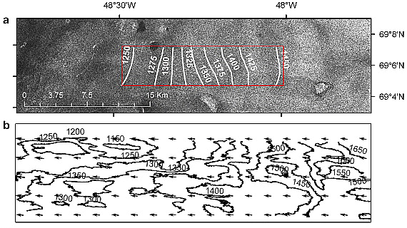 Satellite radar imaging of Greenland's surface through 1.5km of ice