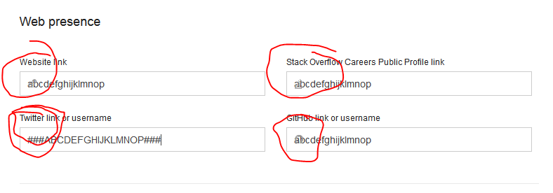 "Web Presence" portion of editting profile