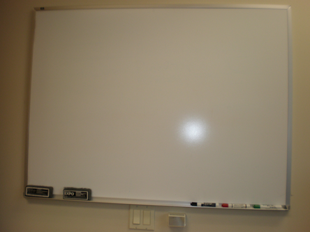 whiteboard — "Blank whiteboard" by BrokenSphere - Own work. Licensed under Creative Commons Attribution-Share Alike 3.0-2.5-2.0-1.0 via Wikimedia Commons