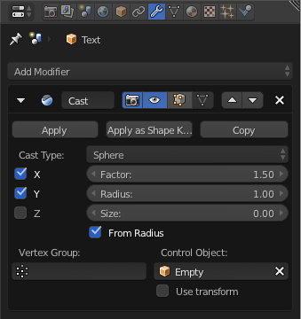 Cast Modifier settings