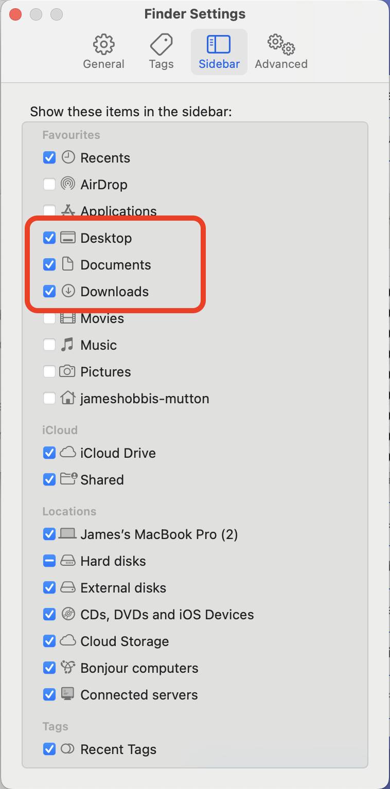 Finder settings