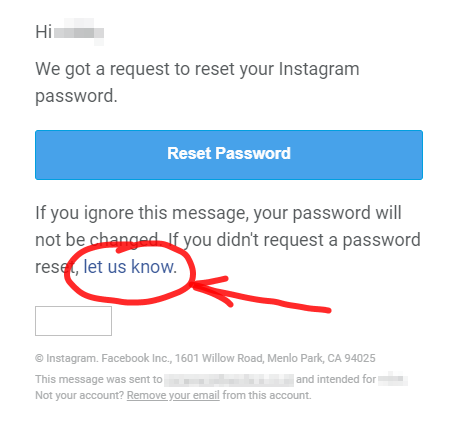 Instagram password reset email