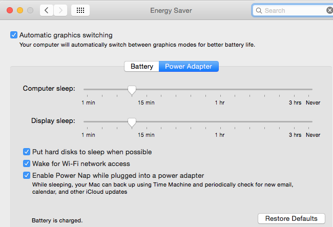 Energy Saver settings on OS X Yosemite