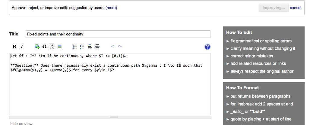 Improve form, with edit contents different from what was on comparison page