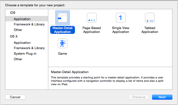 Xcode 新規作成画面