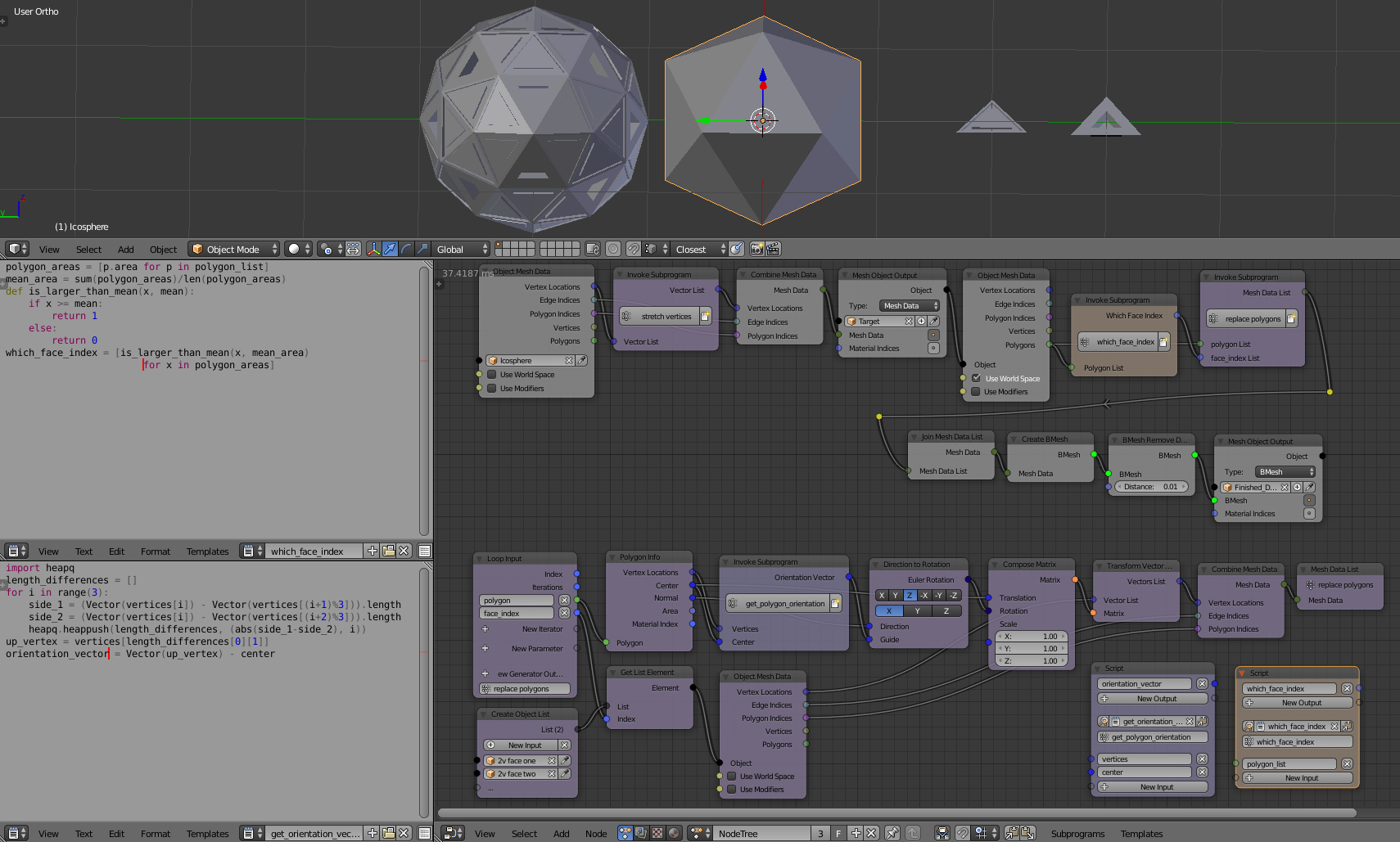 Animation Nodes setup for geodesic sphere