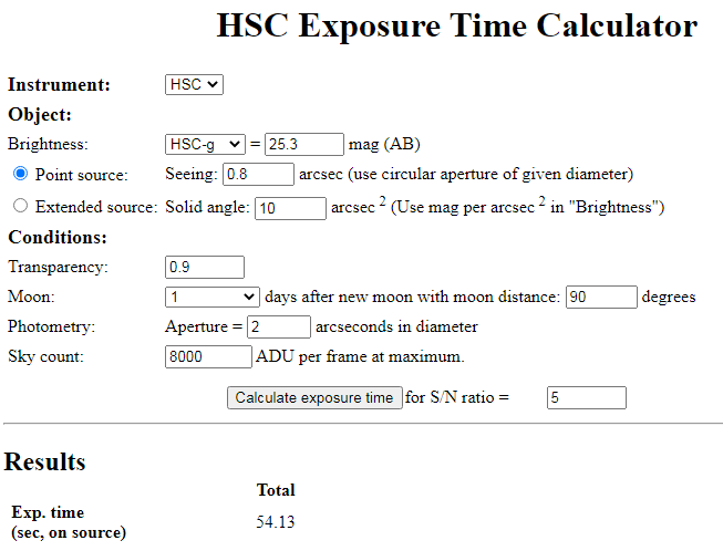 Exposure on Subaru telescope for 25.3 mag object