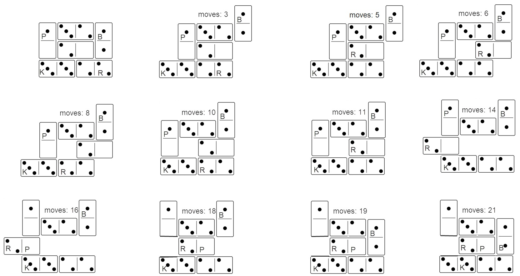 a sequence of 21 moves while solves the puzzle