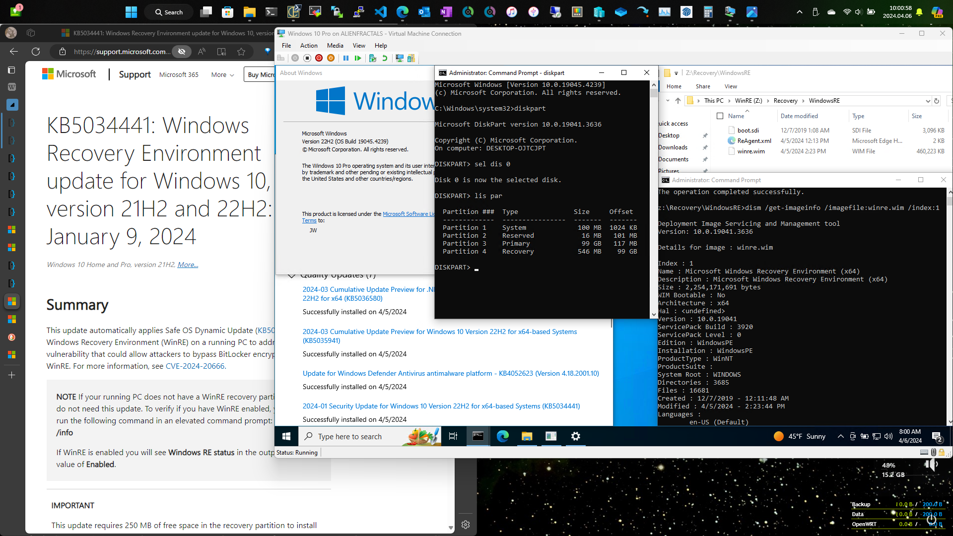 带有 KB5034441 的 Win10 22H2 VM