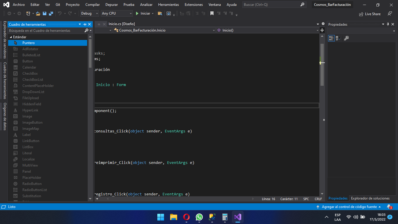 captura de pantalla de VSCode con todas las herramientas desahbilitidas