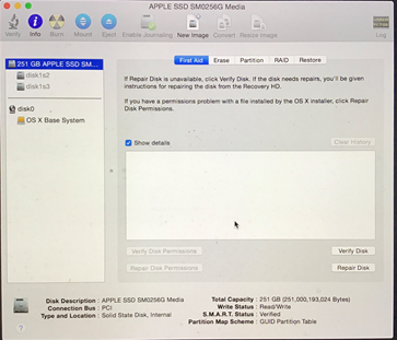 Disk Utility overview of the physical disk