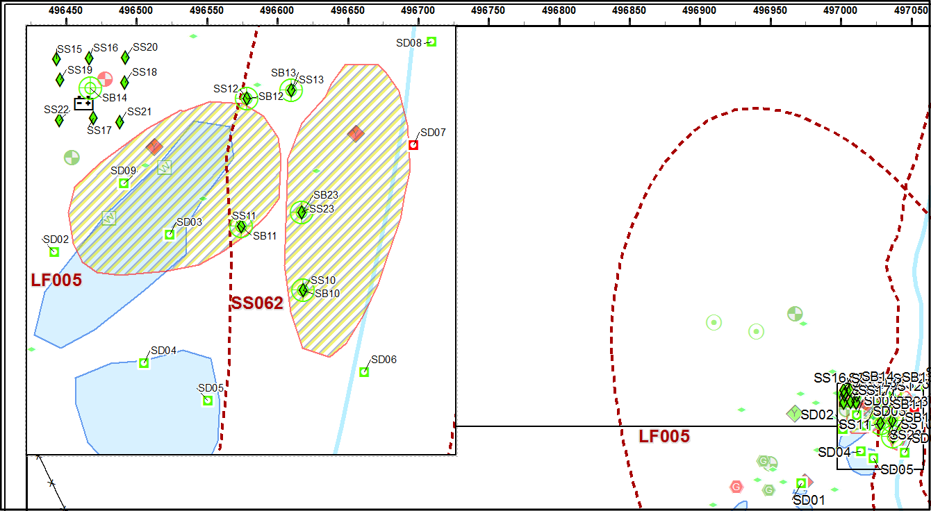 Image showing inset data-frame (left) and part of the main data-frame with labels in both frames