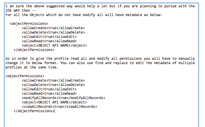 Profile Metadata object permissions