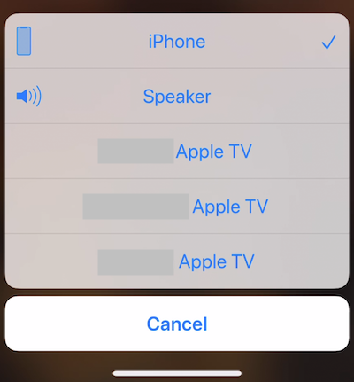 list of audio options including apple tvs