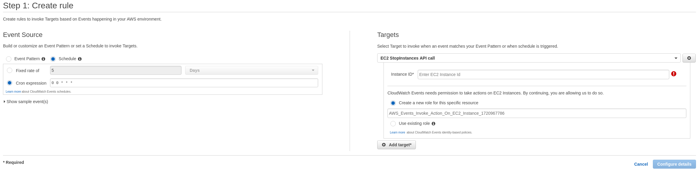 Creating a CloudWatch Event