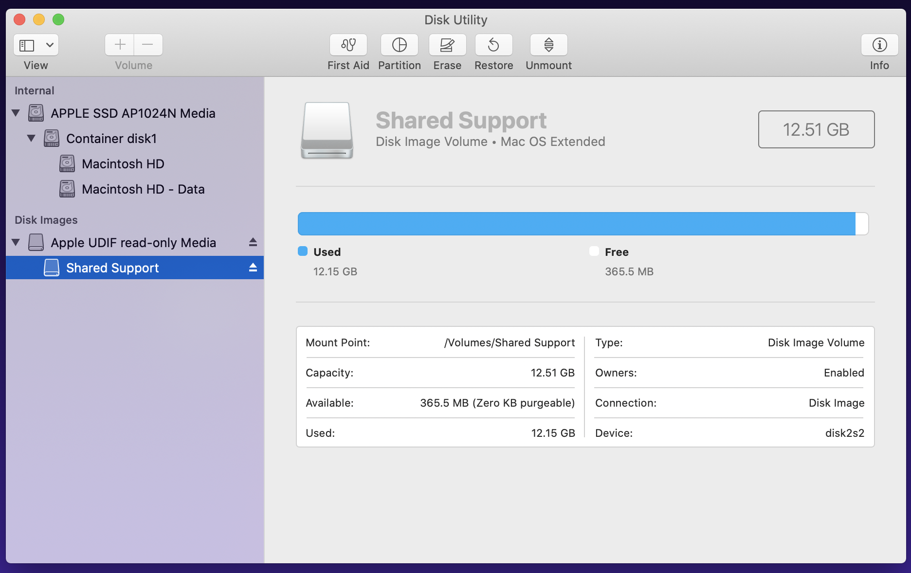 /Volumes/Shared Support is Mac OS Extended