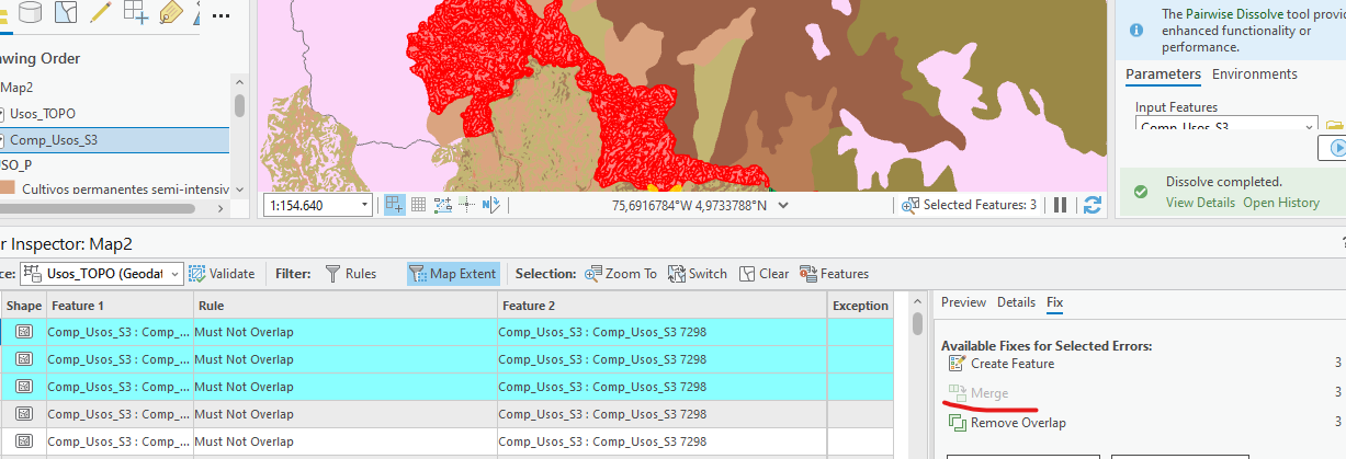 Can't merge multiple topology errors to largest