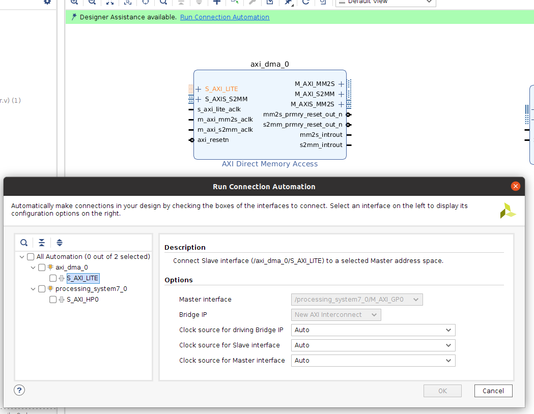 DMA AXI Lite Master is Automatically from Processing System