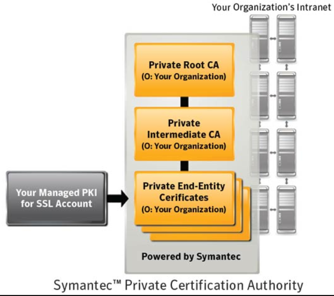 diagram of a PKI hierarchy with Symantec Private Certificate Authority