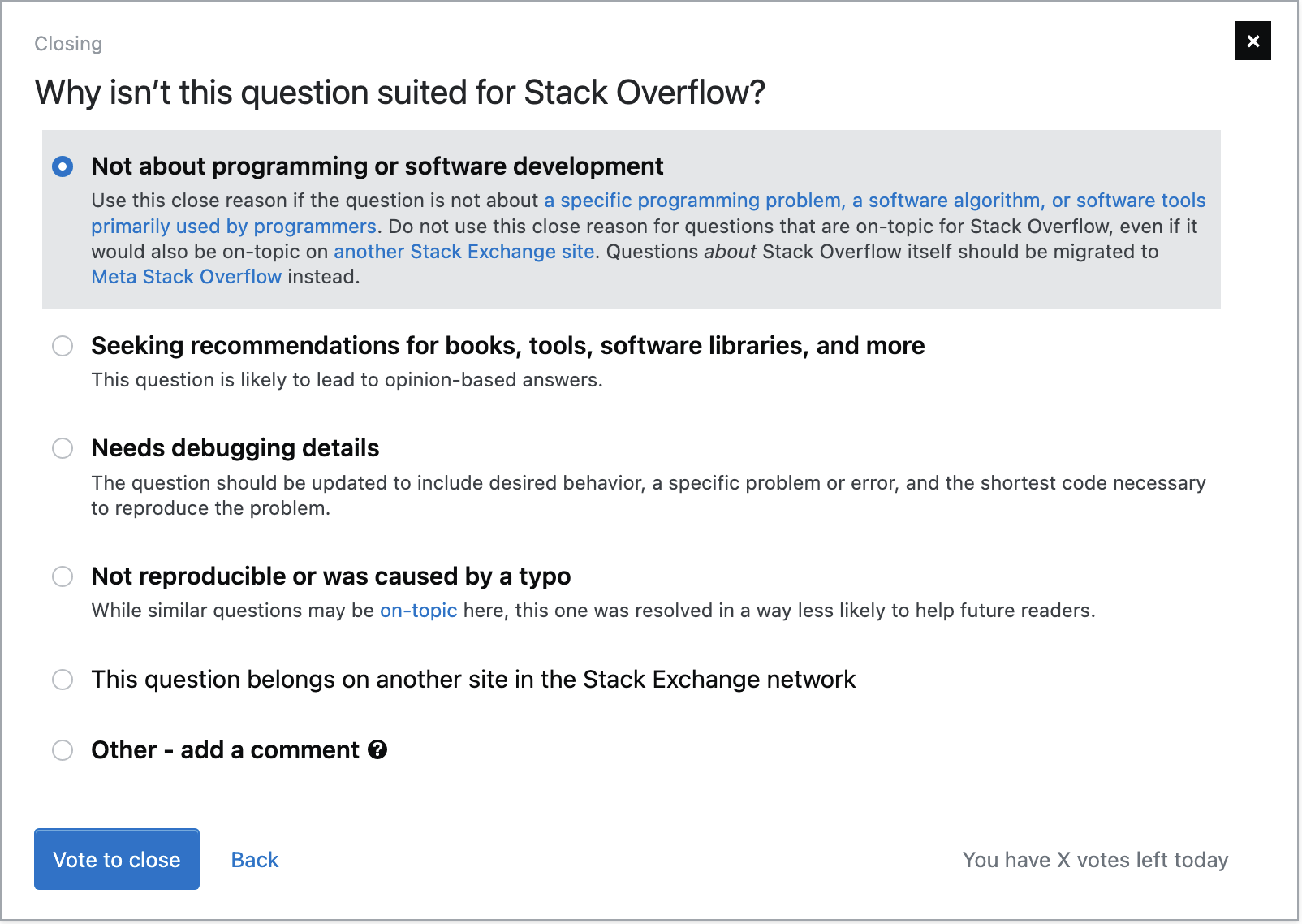 Close Dialogue with new closure reasons and no SF or SU close reasons