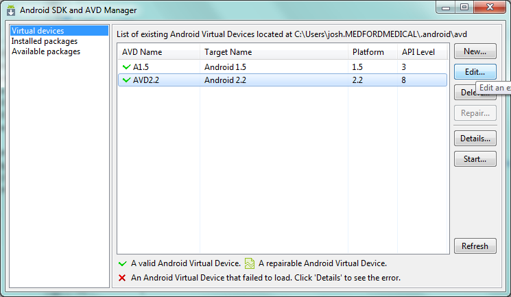 Window - Android SDK 和 AVD Manager