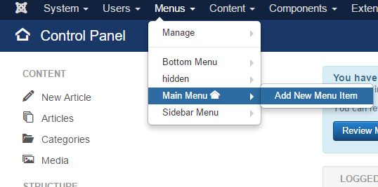 How to add a menu item in Joomla