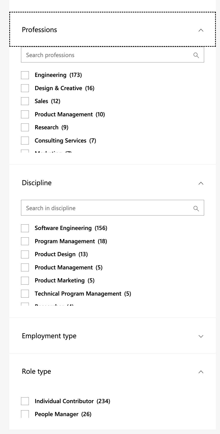 discipline header. Options are: software engineering, program management, product design, product management, product marketing, technical program management