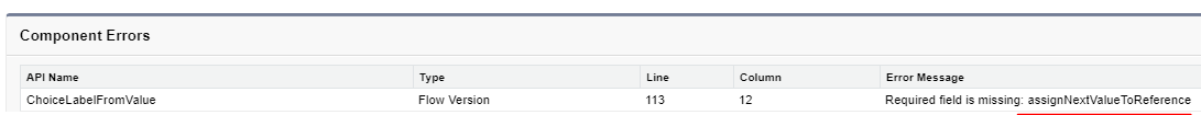 Required field is missing: assignNextValueToReference