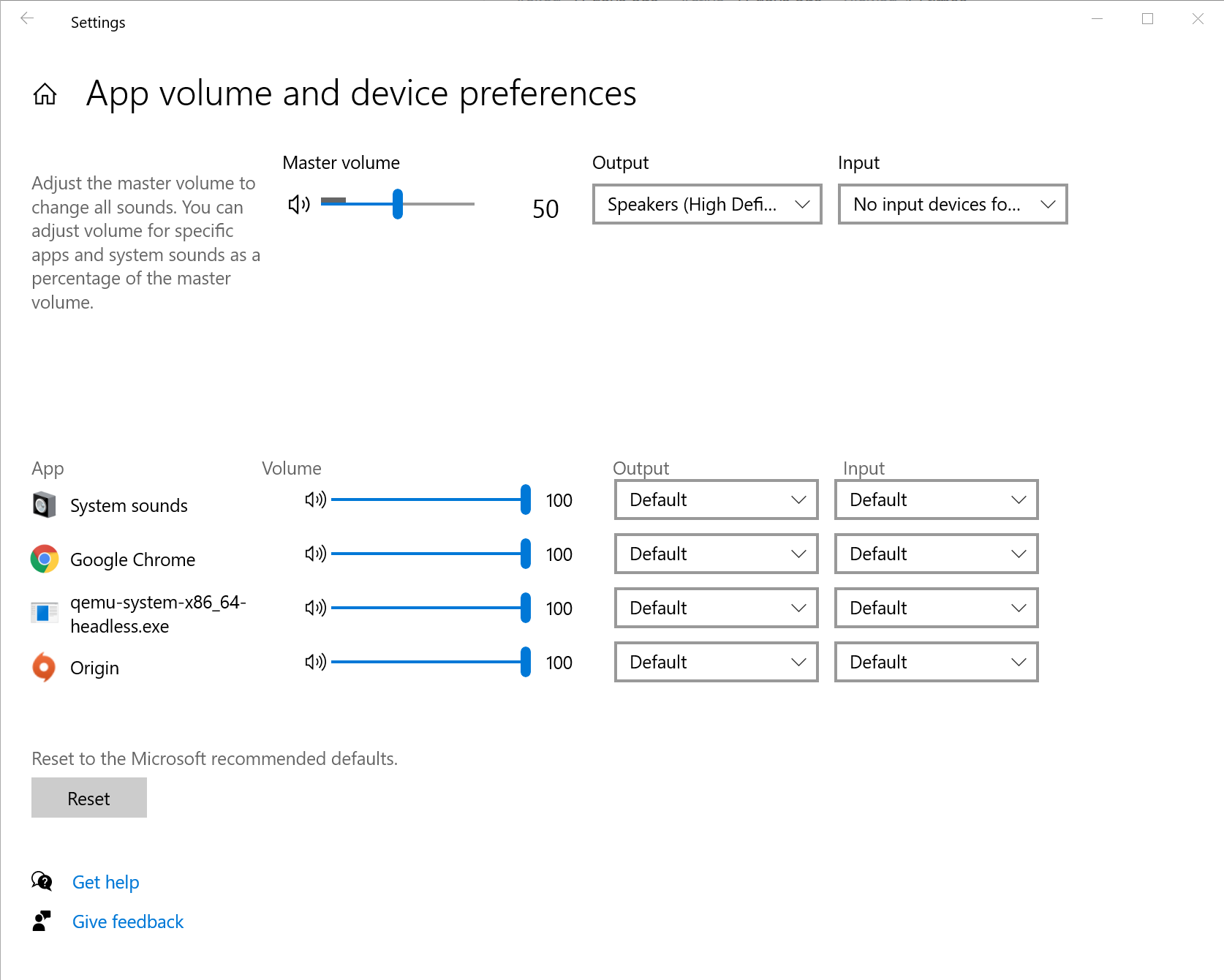 App volume and device preferences