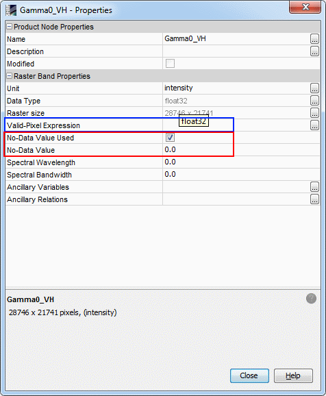 Properties of the raster Gamma0_VH