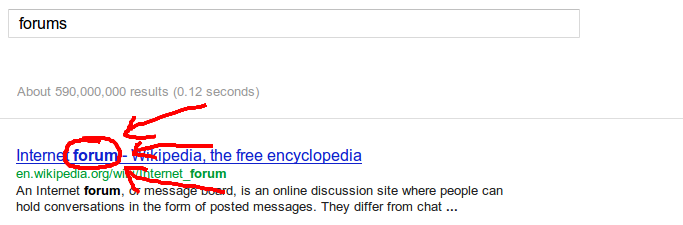 google search for forums results in a result with forum as the keyword