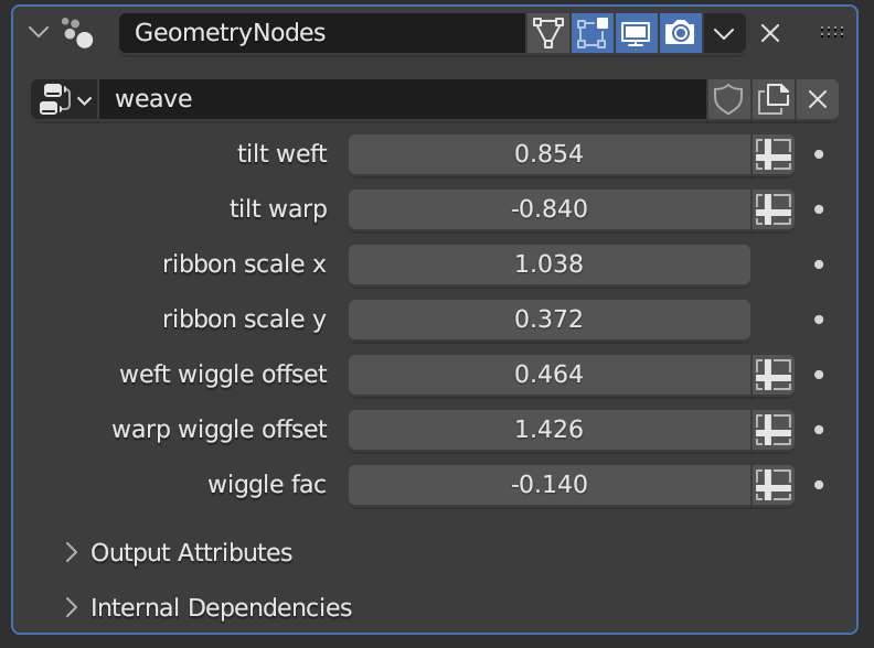 geometry nodes modifier input settings for weave