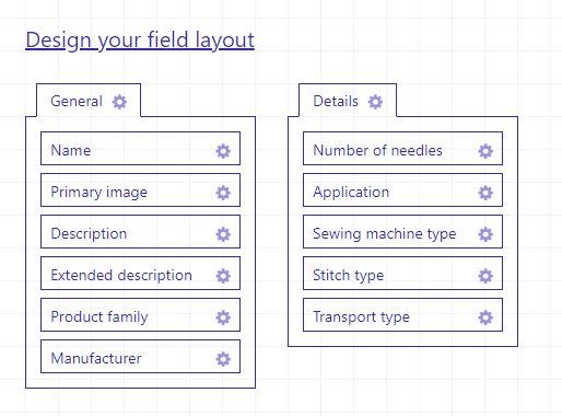 Field layout for sewing machines divided into two tabs: One for general data, not specifically associated with sewing machines and one for sewing machines specifically