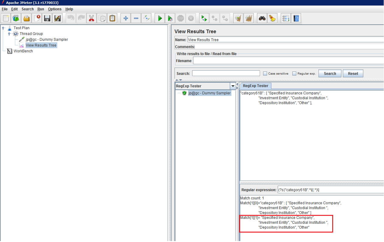 JMeter View Results Tree RegExp Tester