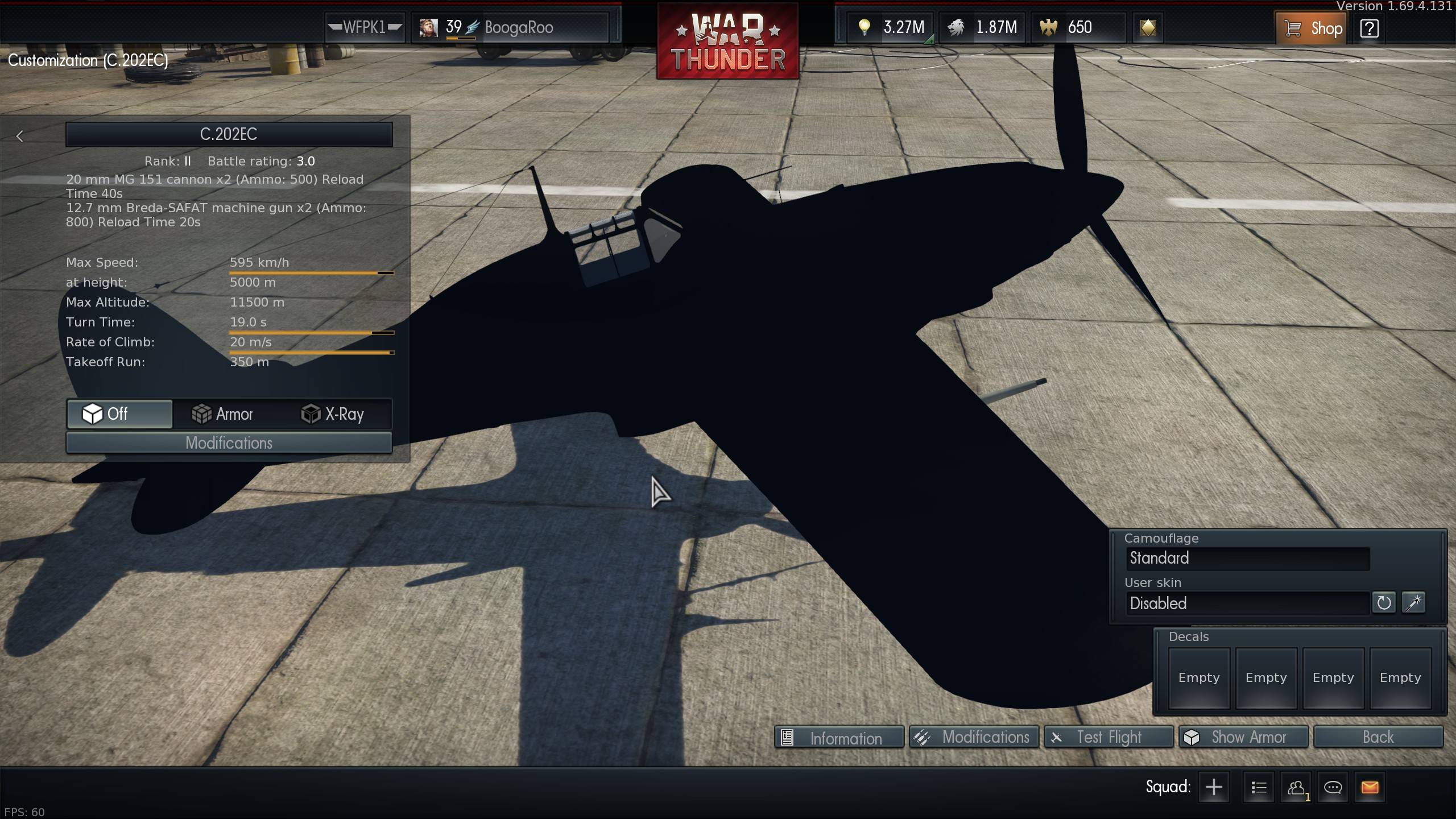 Flat black glitched Italian C.202EC fighter plane