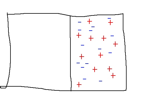 confined dilute ionic gas/solution, with small net negative charge