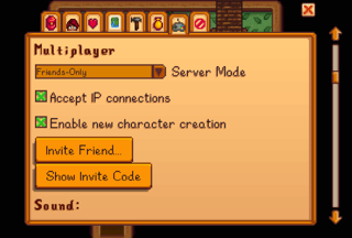 Screenshot of Stardew Valley's option menu