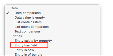 Select entity has field