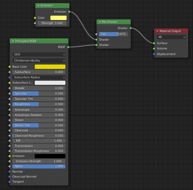 Nodes for glowing effect