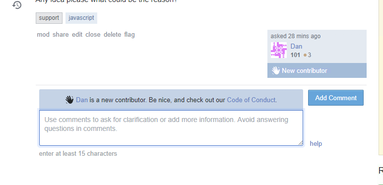 New user indicator mock up - comment on question prompt