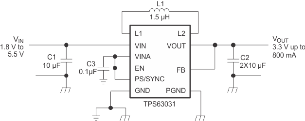 TPS63031 Typical Application Schematic